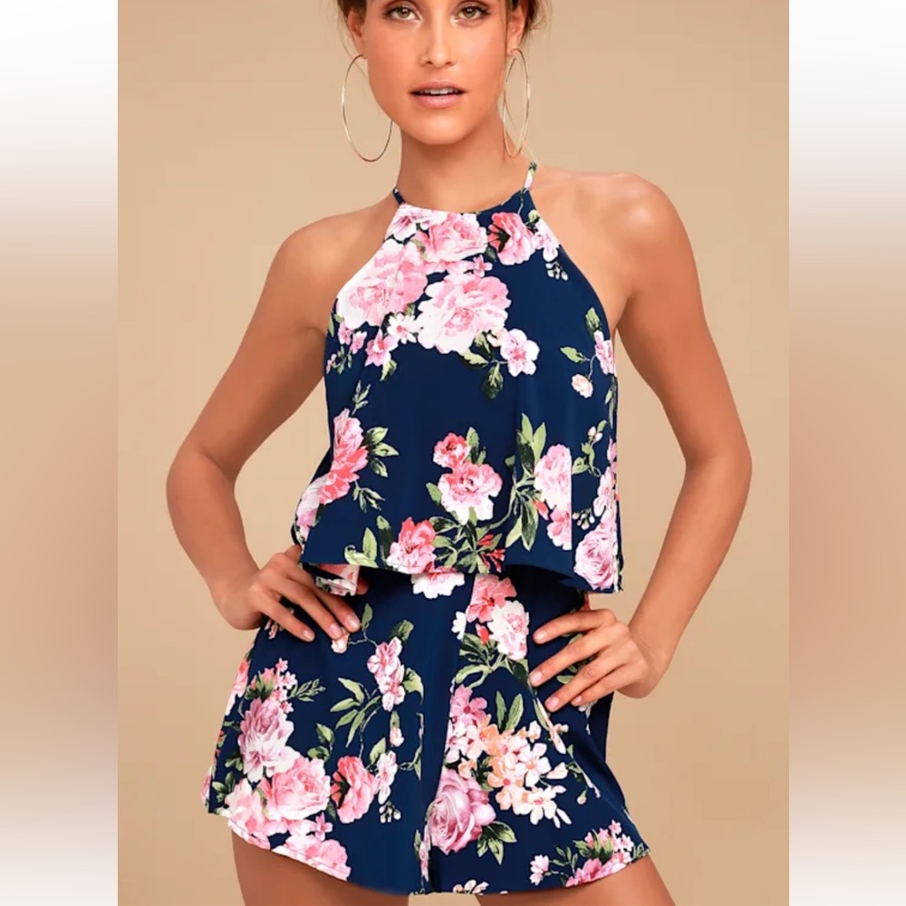 Lulu's Navy Floral Romper Size XS